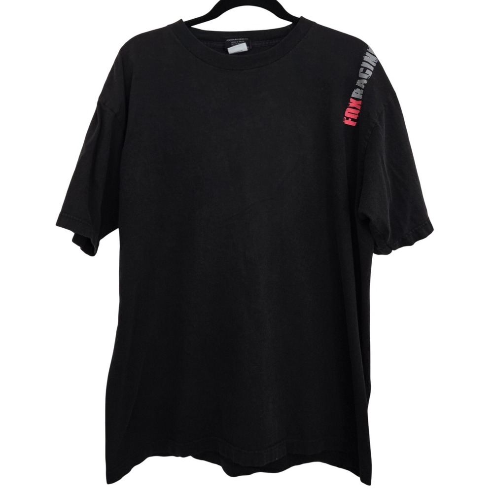 Vintage Fox Racing T-Shirt XL Black Fade Made in Mexico Distressed Logo Y2K Moto